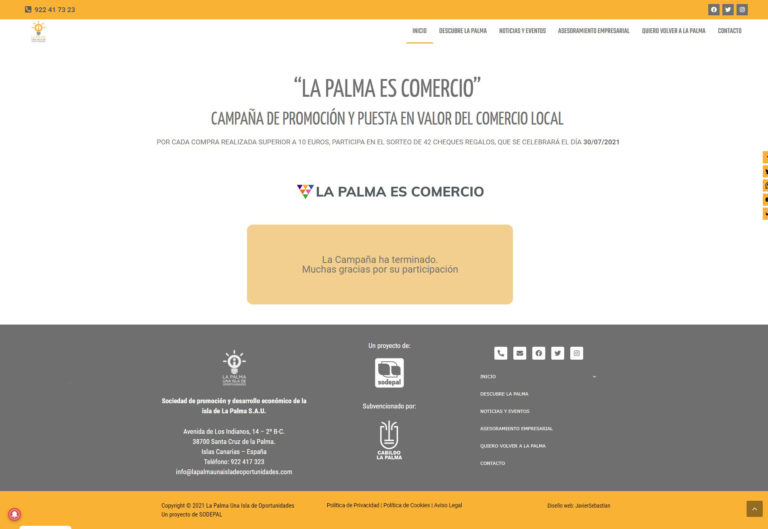 Diseño de Formulario para la campaña La Palma es Comercio, de Sodepal