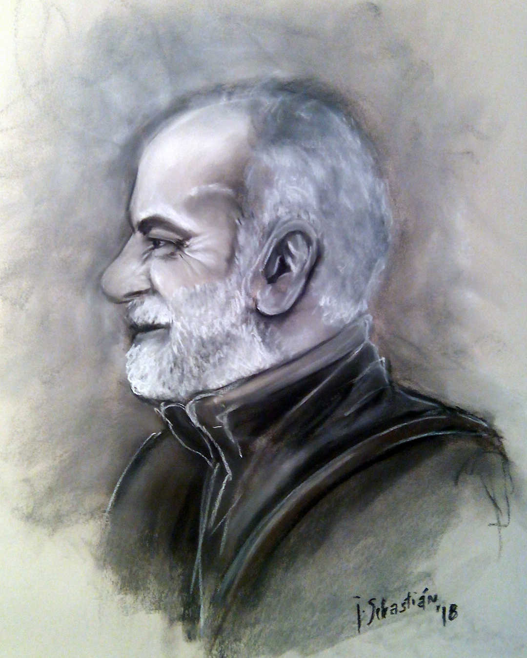 Retrato del Guitarrista Juan Carlos Pérez Brito Pastel sobre Papel Canson 160gr/m2 65x50 cm Javier Sebastian 2018