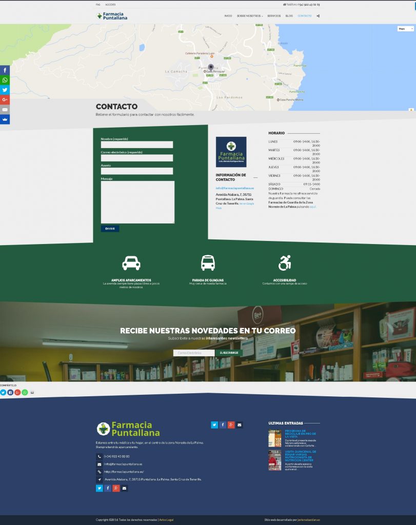 Contacto · Diseño Web Autogestionable WordPress Farmacia Puntallana La Palma